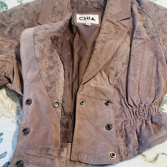 90's Brown& Printed Cropped Leather Jacket - Picture 4 of 10